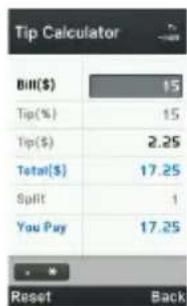 Tip Calculator Bill($) 15 Tip(%) 15 Tip($) 2.25 Total($) 17.25 Split 1 You Pay 17.25 Reset Back