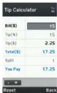 Tip Calculator Bill($) 15 Tip(%) 15 Tip($) 2.25 Total($) 17.25 Split 1 You Pay 17.25 Reset Back