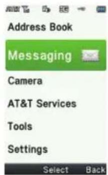 Address Book Messaging Camera AT&T Services Tools Settings Select Back