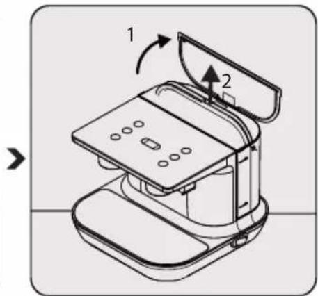 Diagram of a device with labeled parts and directional arrows indicating rotation or movement