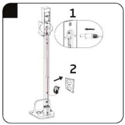Diagram showing a vertical pole-mounted electrical switch with two labeled components and an inset view of the switch mechanism.