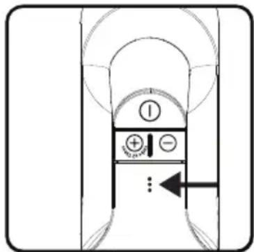 Diagram of a device control panel with labeled buttons and directional arrows indicating input/output flow