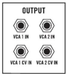 OUTPUT VCA 1 IN VCA 2 IN VCA 1 CV IN VCA 2 CV IN