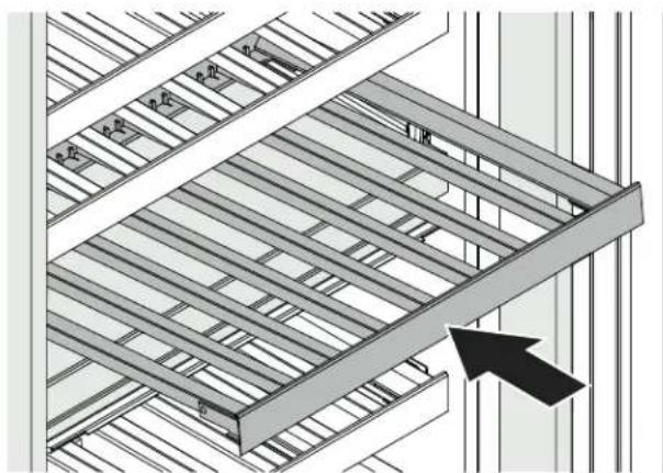 Technical diagram showing structural steel beams with dimension annotations and an arrow indicating a specific component.