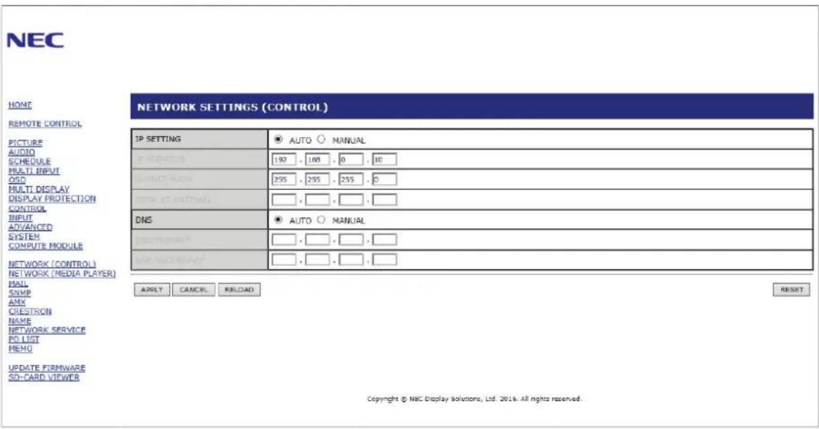 NEC MultiSync V554Q - Network Settings - 1