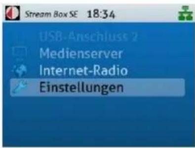 Stream Box SE 18:34 USB-Anschluss 2 Medienserver Internet-Radio Einstellungen