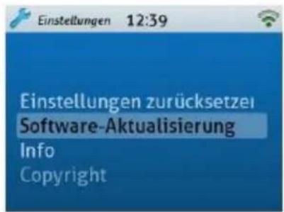 Einstellungen 12:39 Einstellungen zurücksetzei Software-Aktualisierung Info Copyright