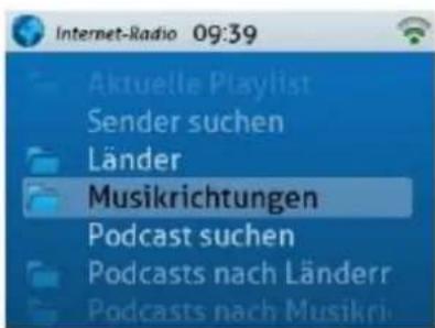 Internet-Radio 09:39 Aktuelle Playlist Sender suchen Länder Musikrichtungen Podcast suchen Podcasts nach Ländern Podcasts nach Musikri