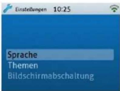 Einstellungen 10:25 Sprache Themen Bildschirmabschaltung