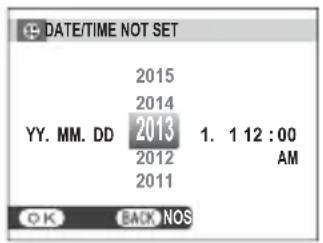 DATE/TIME NOT SET YY. MM. DD 2015 2014 2013 1. 1 12 : 00 AM 2012 2011 OK BACK NOS