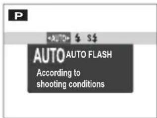 P AUTO AUTO FLASH According to shooting conditions