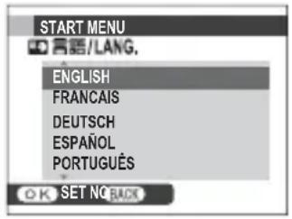 START MENU ENGLISH FRANÇAIS DEUTSCH ESPAÑOL PORTUGUÉS OK SET NO_BACK