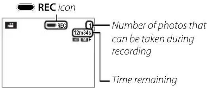 REC icon REC 12m34s Number of photos that can be taken during recording Time remaining