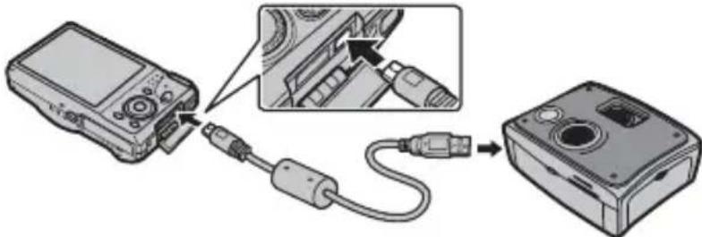 Diagram showing connection between a device and a camera, with an inset close-up highlighting the connector detail.