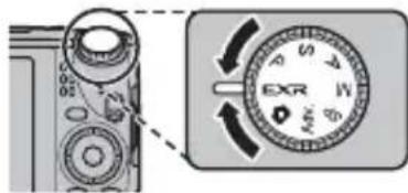 Diagram showing a device with circular components and an EXR dial with directional arrows indicating rotation or movement.