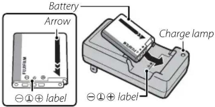 Battery Arrow FUJFILM Charge lamp ⊖ ⊙ + label ⊖ ⊙ + label