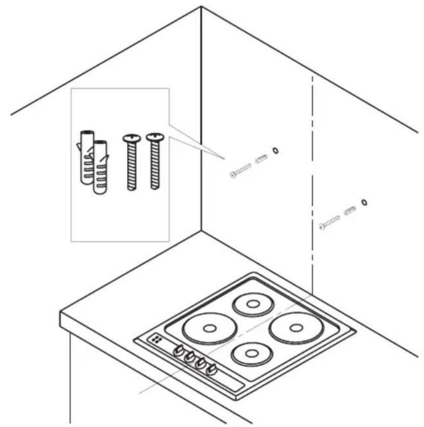Technical diagram showing a stove with four screws and a magnified inset of three screws, annotated with dimension 'ø2000 mm' and 'ø2000 mm'.