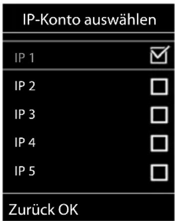 IP-Konto auswählen IP 1 IP 2 IP 3 IP 4 IP 5 Zurück OK