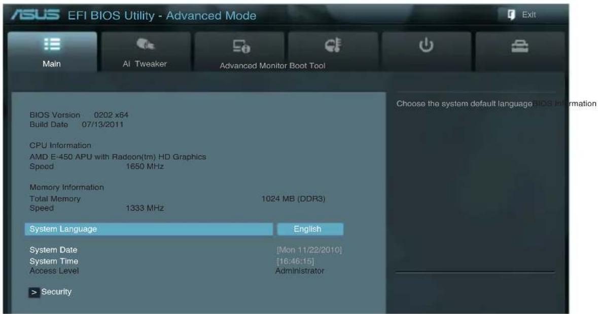 ASUS E45M1-M Pro - Main menu - 1