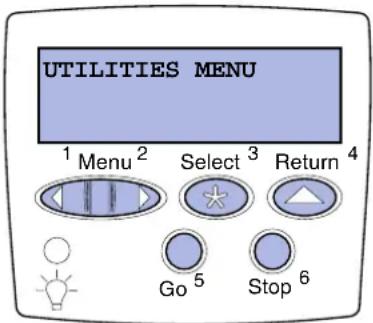 UTILITIES MENU 1 Menu 2 Select 3 Return 4 Go 5 Stop 6