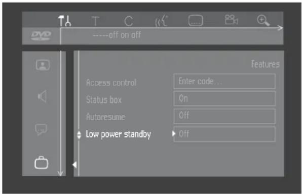 ----off on off Features Access control Enter code ... Status box On Autoresume Off Low power standby Off