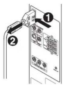 Diagram showing connection of two connectors to an electronic panel with labeled parts