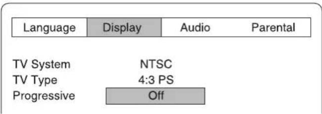 Language Display Audio Parental TV System NTSC TV Type 4:3 PS Progressive Off