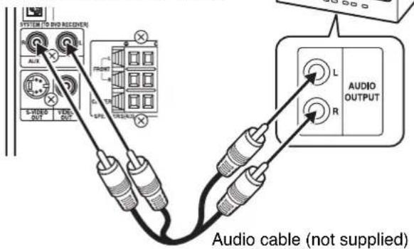SYSTEM TO DVD RECOENER AUX FRONT S-VIDEO OUT VOUT S-VIDEO OUT AUDIO OUTPUT L R Audio cable (not supplied)