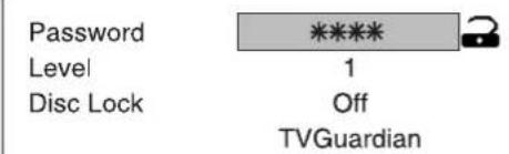 Password ****3 Level 1 Disc Lock Off TVGuardian