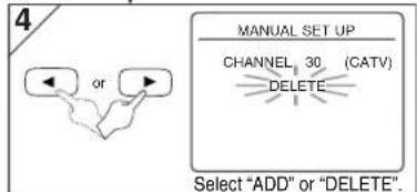 4 MANUAL SET UP CHANNEL 30 (CATV) DELETE Select "ADD" or "DELETE".