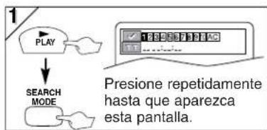 1 PLAY SEARCH MODE Presione repetidamente hasta que aparezca esta pantalla.