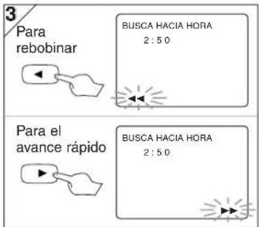 3 Para rebobinar BUSCA HACIA HORA 2:50 Para el avance rápido BUSCA HACIA HORA 2:50
