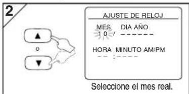 2 AJUSTE DE RELOU MES DIA AÑO 0 HORA MINUTO AM/PM - Seleccione el mes real.