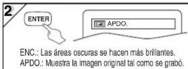 2 ENTER APDO. ENC.: Las áreas oscuras se hacen más brillantes. APDO.: Muestra la imagen original tal como se grabó.