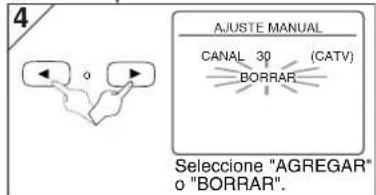 4 AJUSTE MANUAL CANAL 30 (CATV) BORRAR Seleccione "AGREGAR" o "BORRAR".
