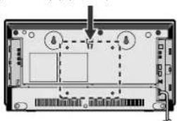 Diagram of a device rear panel with labeled components and directional arrows indicating movement or flow.