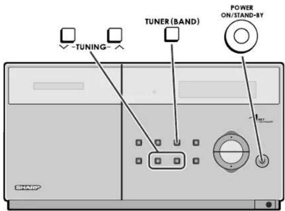 TUNER (BAND) POWER ON/STAND-BY -TUNING- SHARP