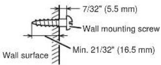 7/32" (5.5 mm) Wall mounting screw Min. 21/32" (16.5 mm) Wall surface