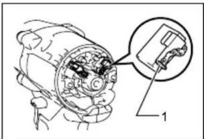 Technical diagram of an engine component with labeled parts and a magnified inset showing a disassembled part.