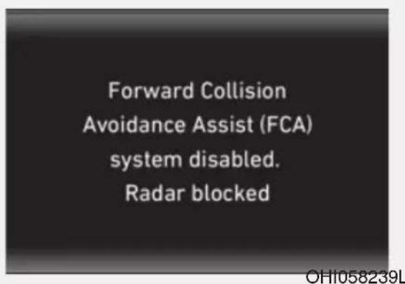 Forward Collision Avoidance Assist (FCA) system disabled. Radar blocked
