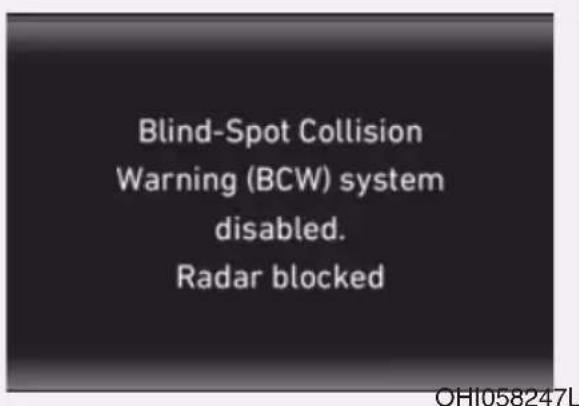 Blind-Spot Collision Warning (BCW) system disabled. Radar blocked OH1058247L