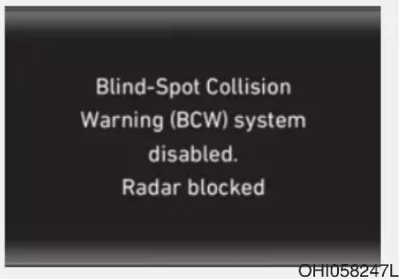 Blind-Spot Collision Warning (BCW) system disabled. Radar blocked OH1058247L