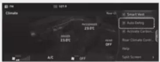 FM 107.9 Climate 23.0°C Speed: 23.0°C Speed: OFF A/C OFF Smart Vest Auto Depot Activate Carbon... Rise Climate Cond... Help Split Screen