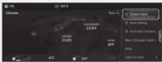 FM SRT.9 Climate Smart Vent Auto Debug Activate Carbon... Rear Climate Curr... HDD Split Screen A/C OFF