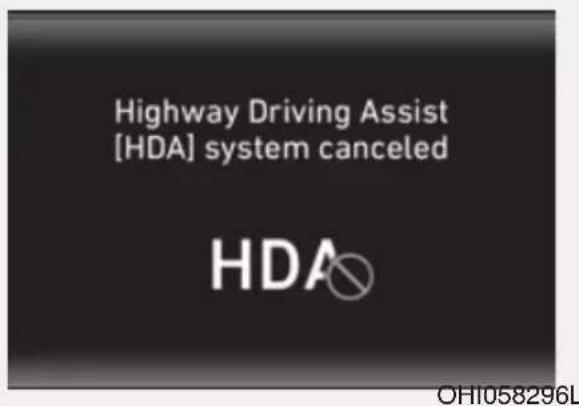 Highway Driving Assist [HDA] system canceled HDA OHI058296L
