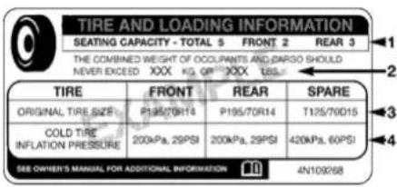 Chrysler 300 (2021) - Tire And Loading Information Placard - 1