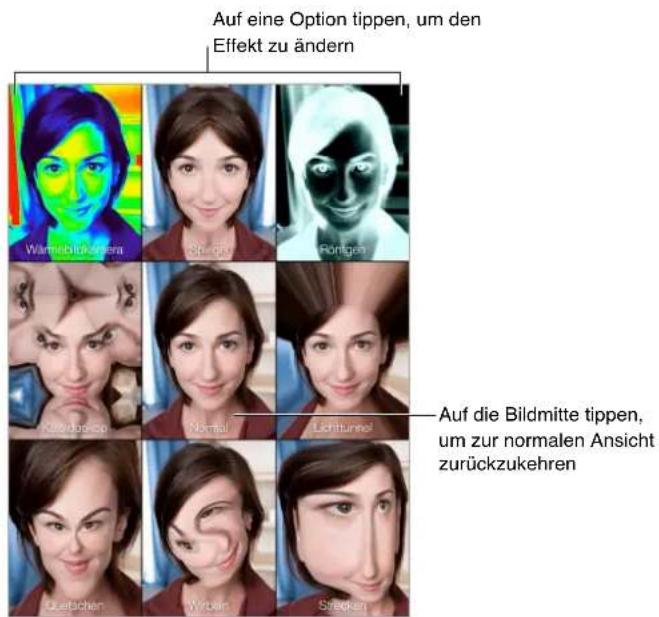 Auf eine Option tippen, um den Effekt zu ändern Wärnebärdensä St. op Pongen Kördop-op Normal Lichtunbel Auf die Bildmitte tippen, um zur normalen Ansicht zurückzukehren Quetschen Wyphen Sprecken