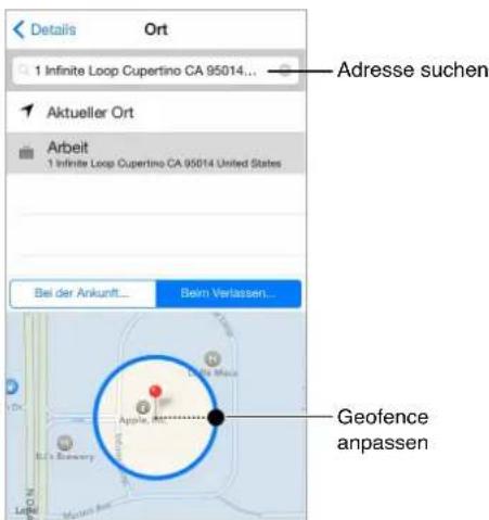 Details Ort 1 Infinite Loop Cupertino CA 95014... Aktueller Ort Arbeit 1 Infinite Loop Cupertino CA 95014 United States Bei der Ankunft... Beim Vertassen... Adresse suchen Geofence anpassen