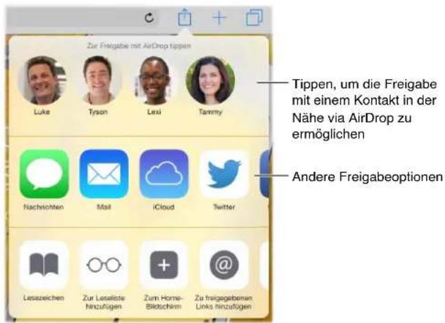 Zur Freigabe mit AirDrop tippen Luke Tyson Lexi Tammy Tippen, um die Freigabe mit einem Kontakt in der Nähe via AirDrop zu ermöglichen Nachrichten Mail iCloud Twitter Andere Freigabeoptionen Lesazeichen Zur Leselleste Hinzufügen Zum Home- Bildschirm @ Zu freigegebenen Links hinzufügen
