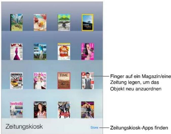 Finger auf ein Magazin/eine Zeitung legen, um das Objekt neu anzuordnen Zeitungskiosk Store Zeitungskiosk-Apps finden